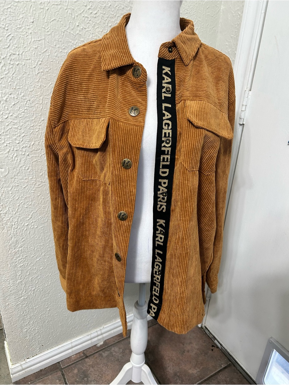 Karl Lagerfeld Corduroy Button-Front Jacket in Camel Brown